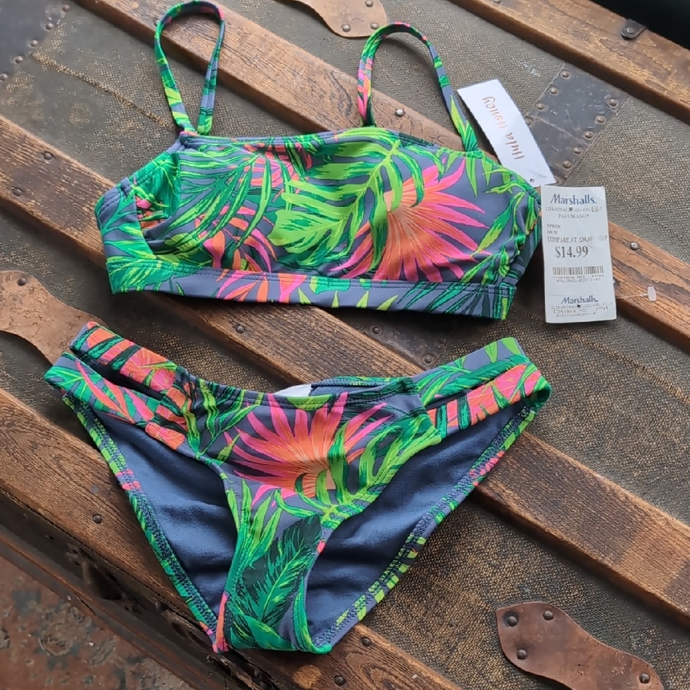 Hula Honey Tropical Print Bikini - Green and Pink